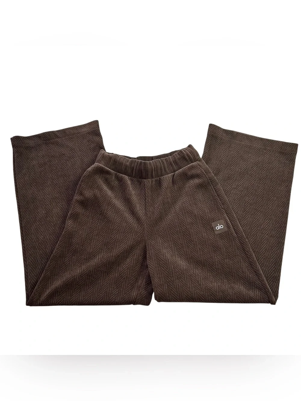 ALO YOGA Winter Break Micro Corduroy Top & Wide Leg Pant Lounge Set Espresso S